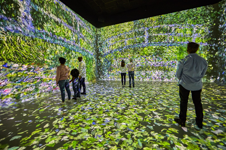 People standing in an immersive version of a Monet painting at Frameless