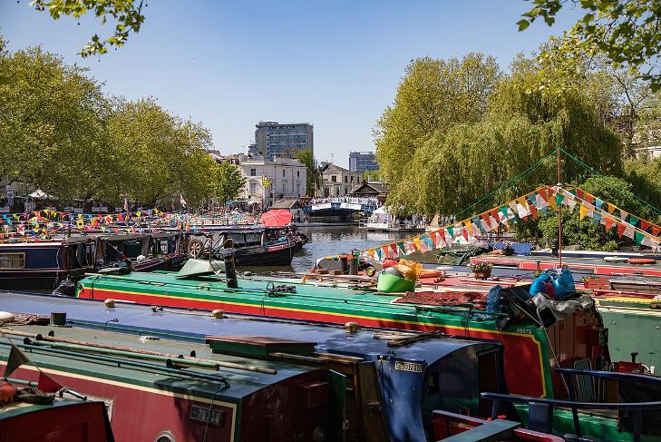 Colourful barges on the canal