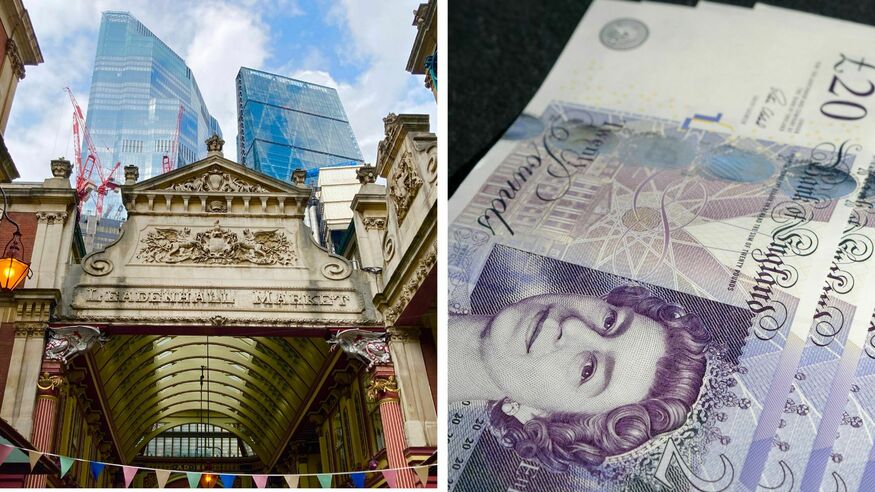 Leadenhall Market and some 20 quid notes