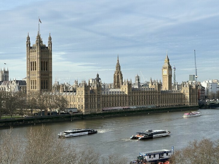 View from the top of St Mary's Lambeth at the garden museum of the houses of parliament