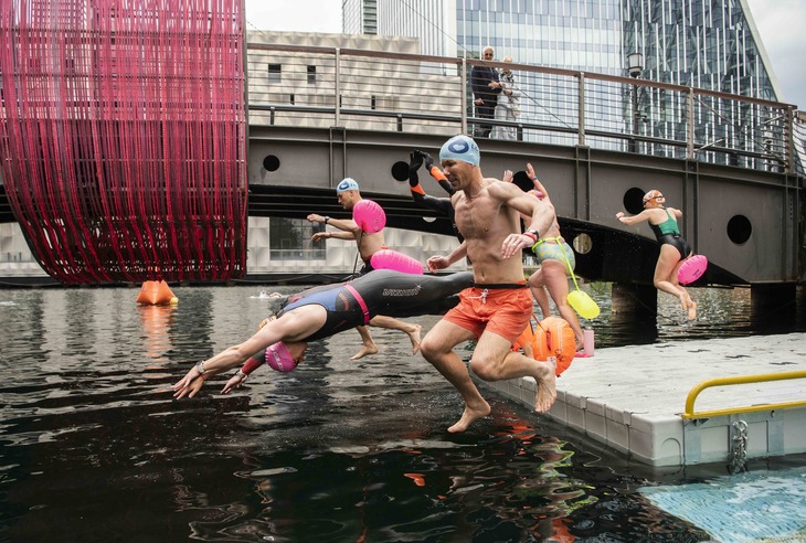 People diving into the docks