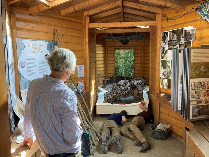 The kiln being fitted into the information hut