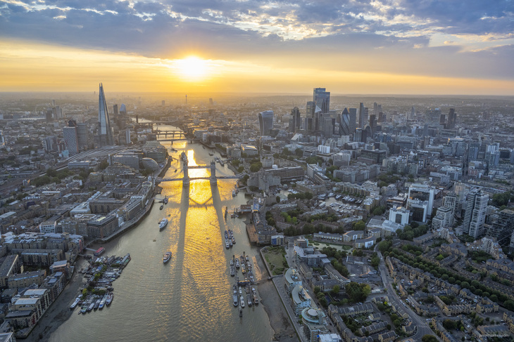 Central London in golden sunlight