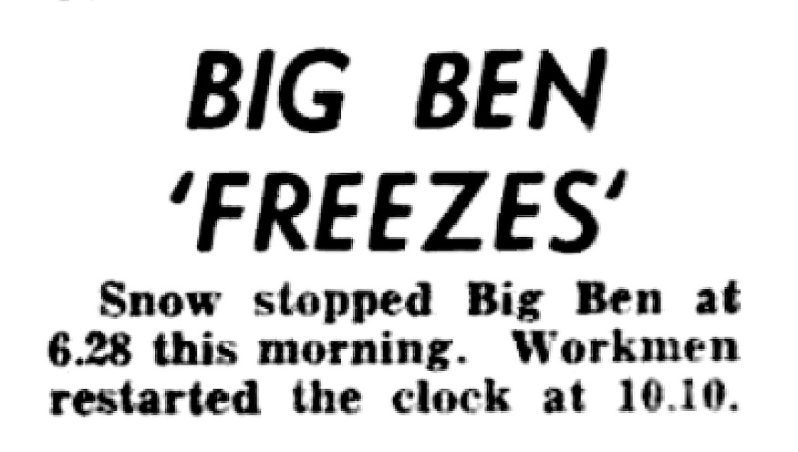 A headline: Big Ben Freezes'