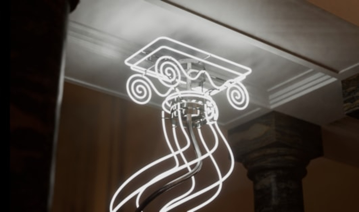 Part of a replica column made from white neon lights