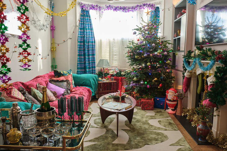 A retro Christmas living room