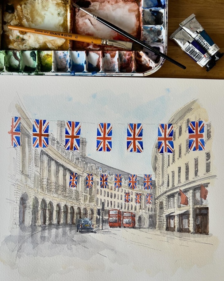 Regent Street with Union Flag bunting