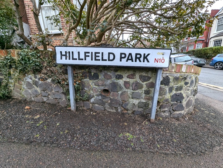 A ropad sign: Hillfield Park
