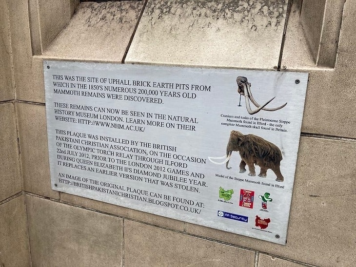 An information board giving the history of mammoths in the Ilford area