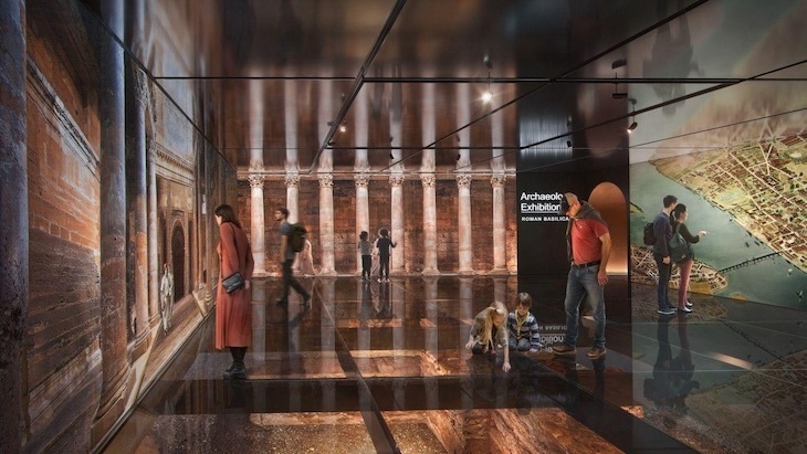 Inside a future visitor centre to the basilica