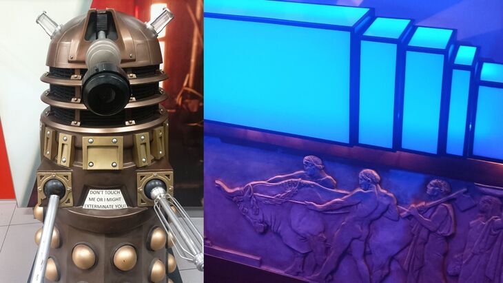 A Dalek and an art deco light