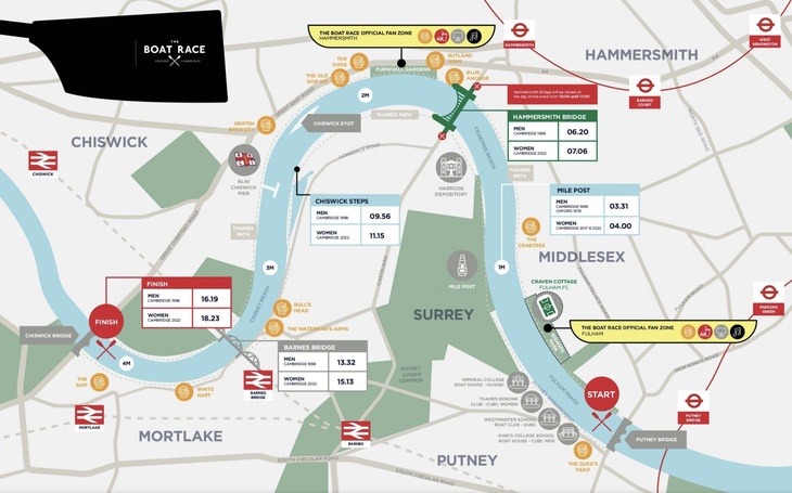 Boat Races 2025: map of the course