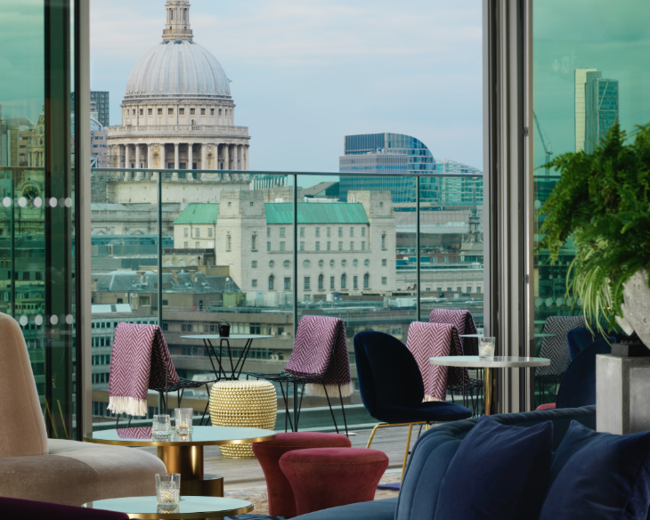 A bar/restaurant with views towards the dome of St Paul's Cathedral