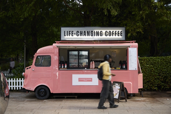 A pink coffee van
