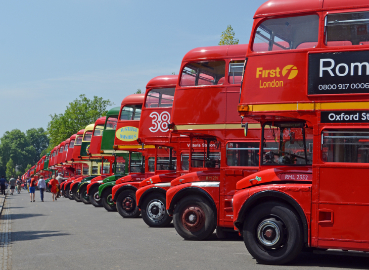 Heritage buses parked up in a row