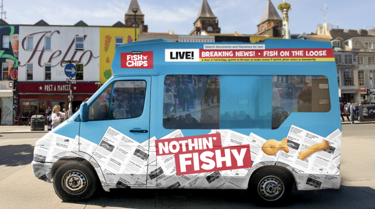 A fish and chip van with 'Nothin' Fishy' on it
