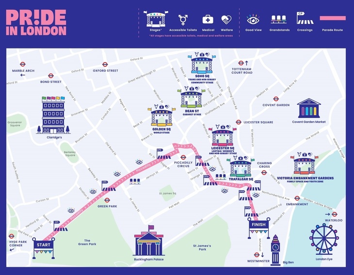 A map of the Pride route