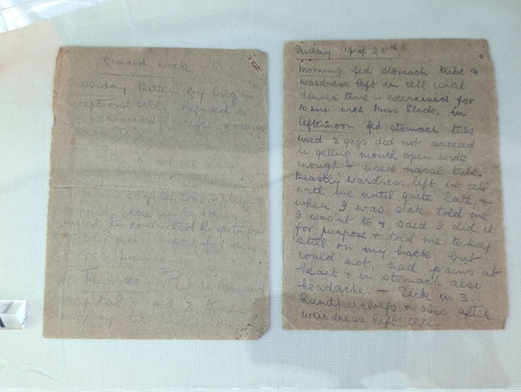 A diary entry written onto sheets of toilet paper