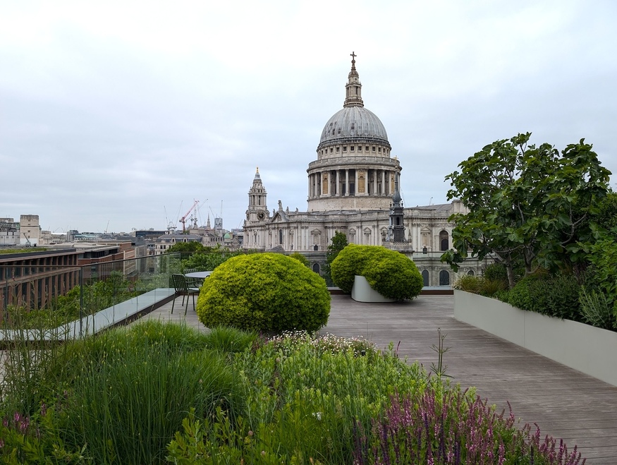 St Paul's with a garden in front of it