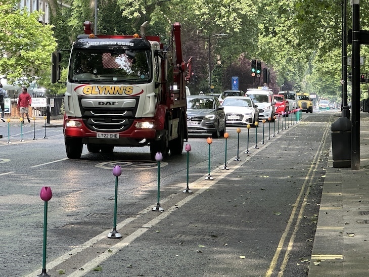 Truck beside a cycle lane