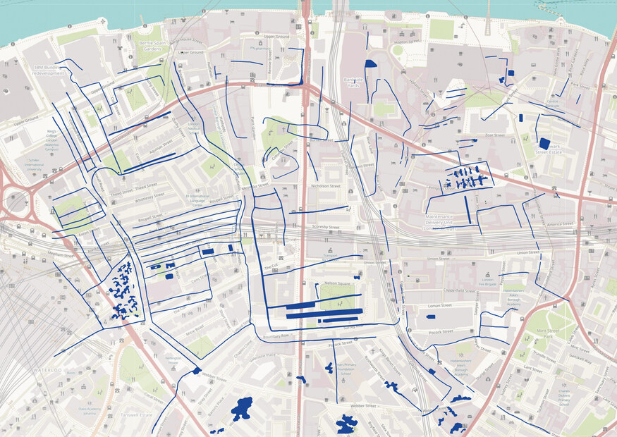 Rivers of south London superimposed on a modern map