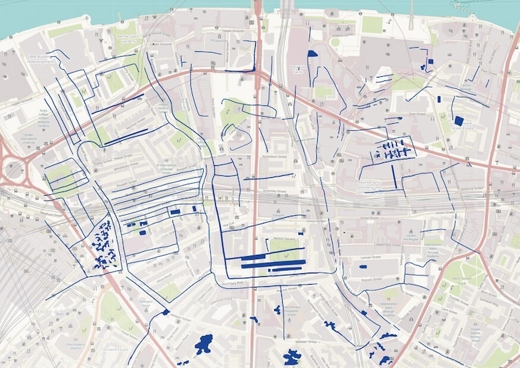 Modern map of London was water overlaid