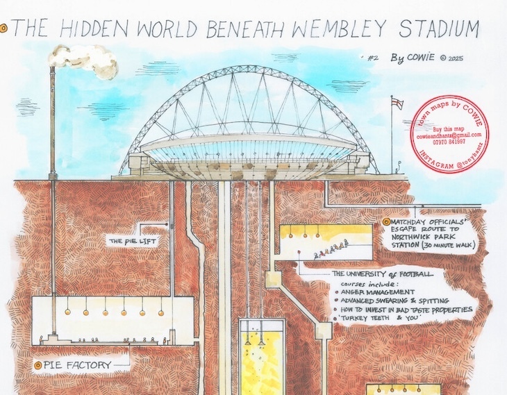 Doodle of wembley with stuff below