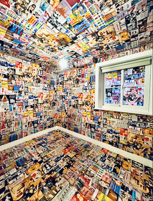 A room plastered with cut out magazine ads