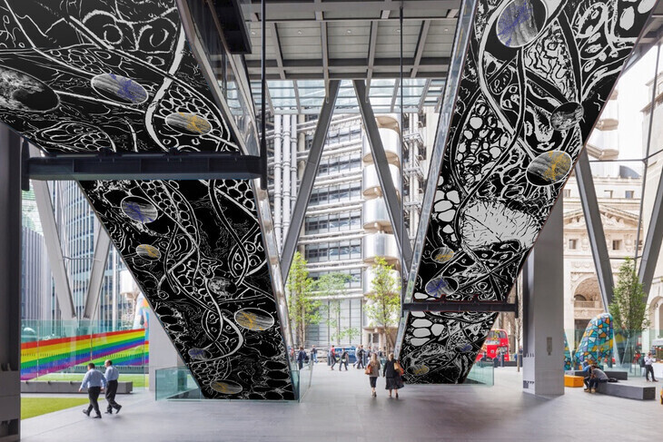Decorated escalators at the cheesegrater