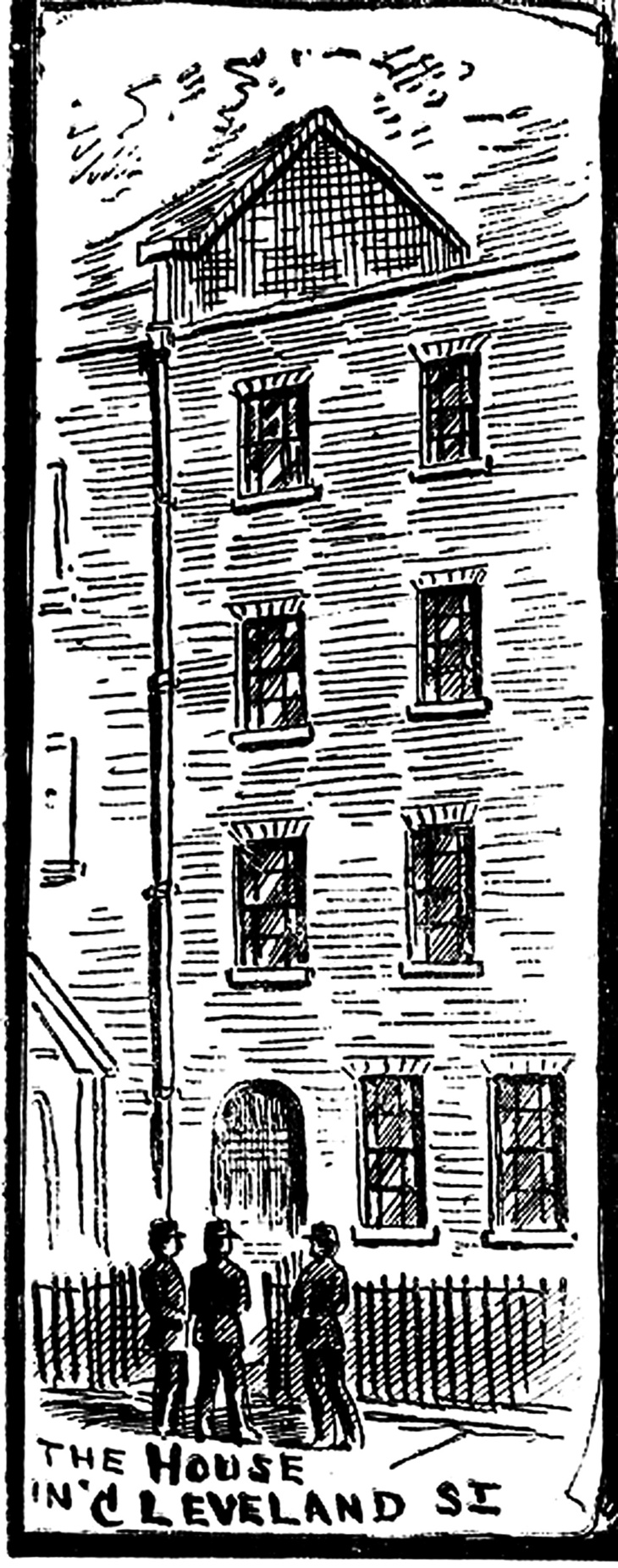A contemporary newspaper illustration of No. 19 Cleveland Street