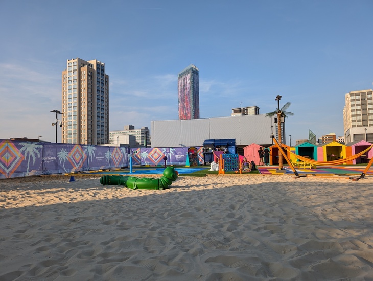 A sandy beach on a rooftop
