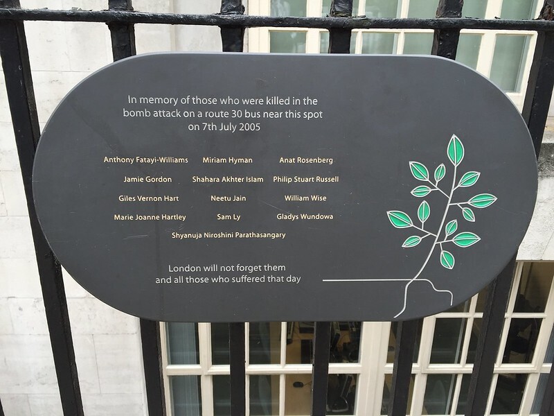 A memorial to those who lost their lives in the bomb blast on 7/7 in tavistock square