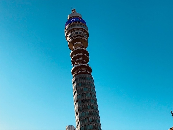 The BT Tower with clear blue sky