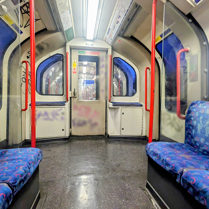 A Central line train with tags