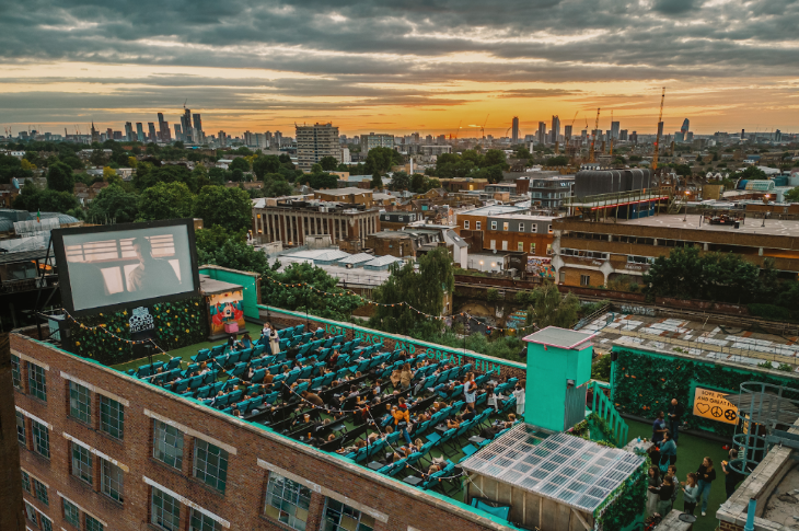An open-air cinema on a roof
