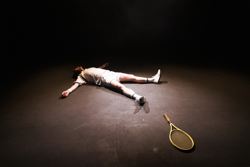 Collapsed on the floor at the end