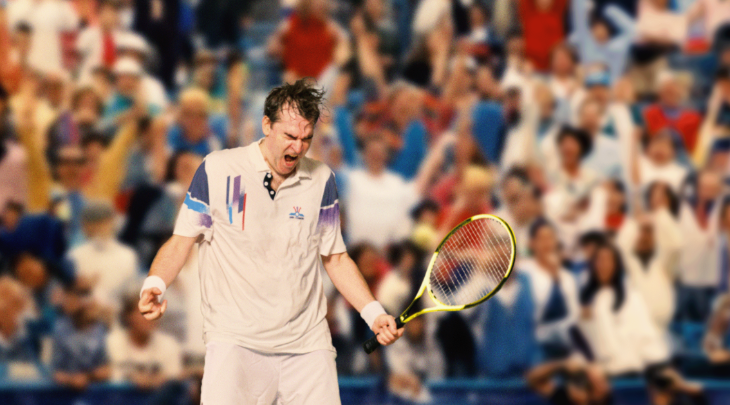 Tennis player Jimmy Connors mid-match