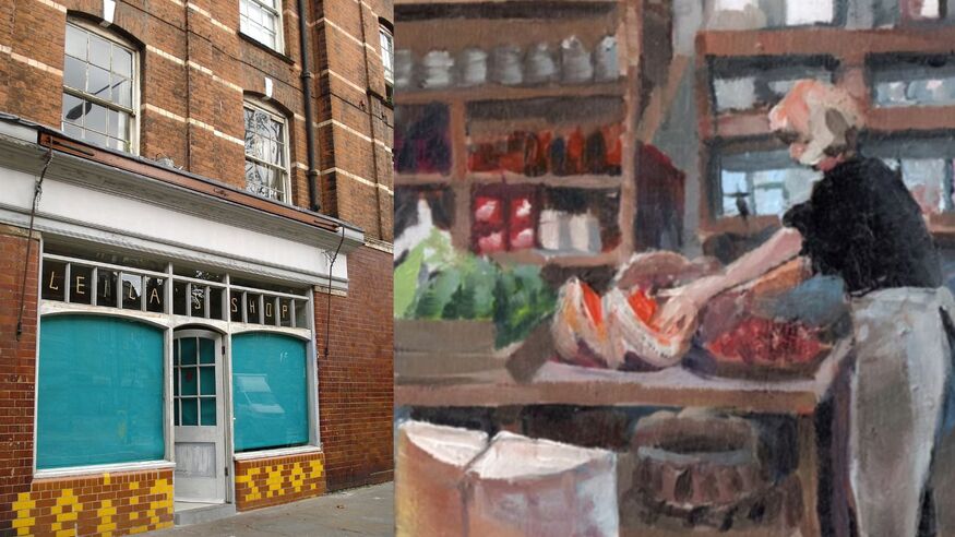 The shop front and a painting of inside
