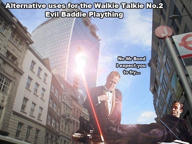 Goldfinger lasers james bond with a beam from the walkie talkie