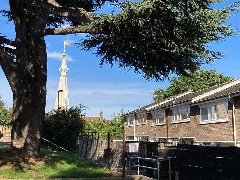 A spire in Sydenham from a Christopher Wren church of St Antholin