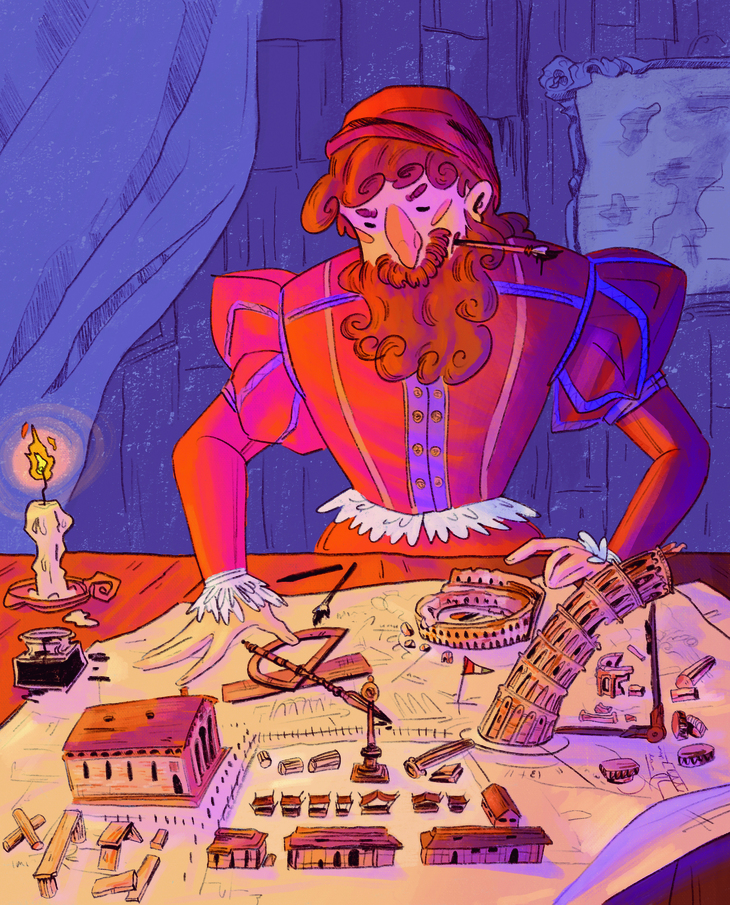 A cartoon on Inigo Jone designing things