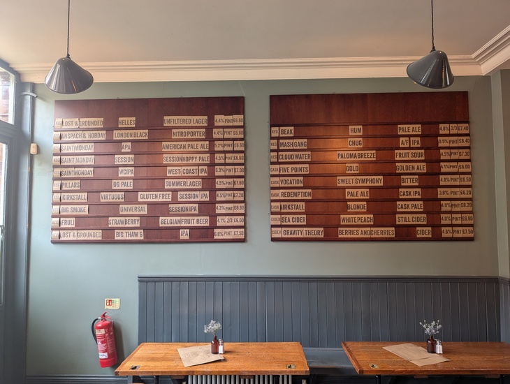 A board with loads of different beers on it