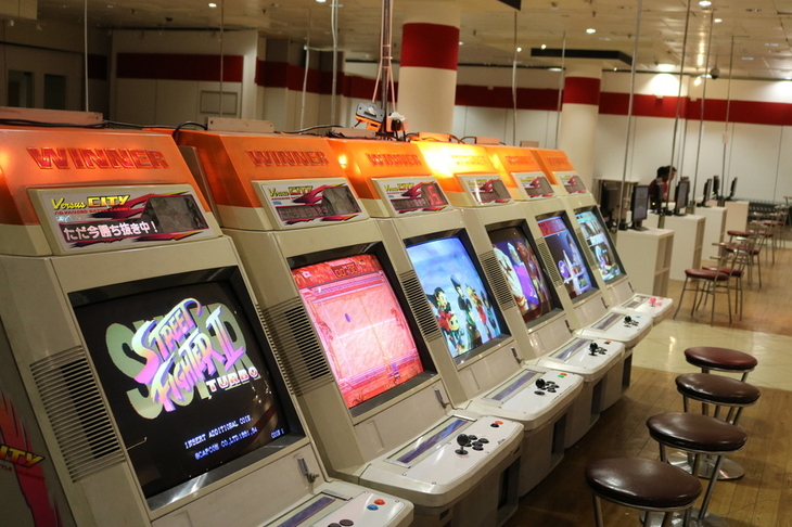 A row of arcade games