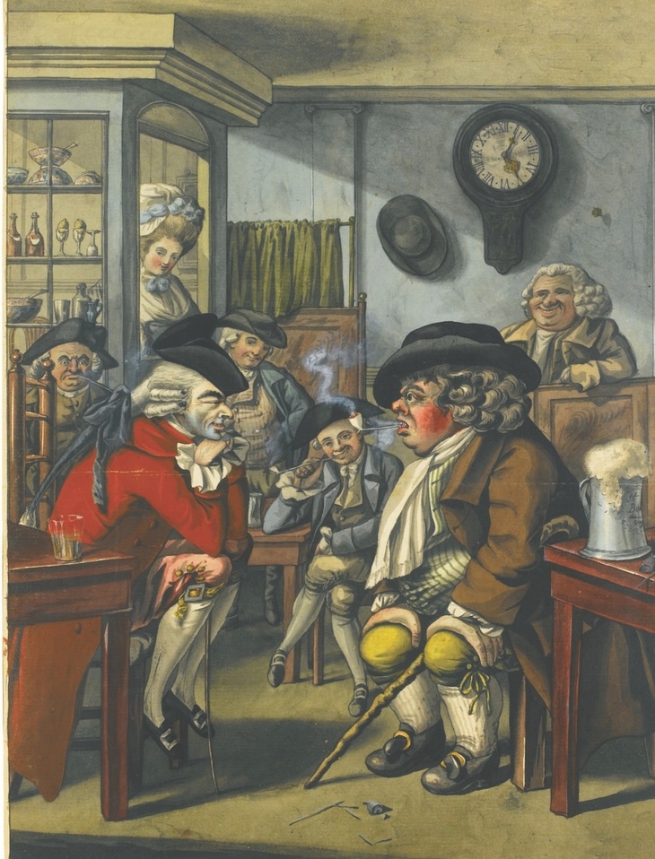 Caricatures of a French and Englishman staring at one another