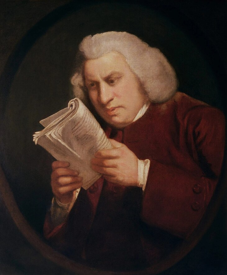 Samuel Johnson studying a manuscript