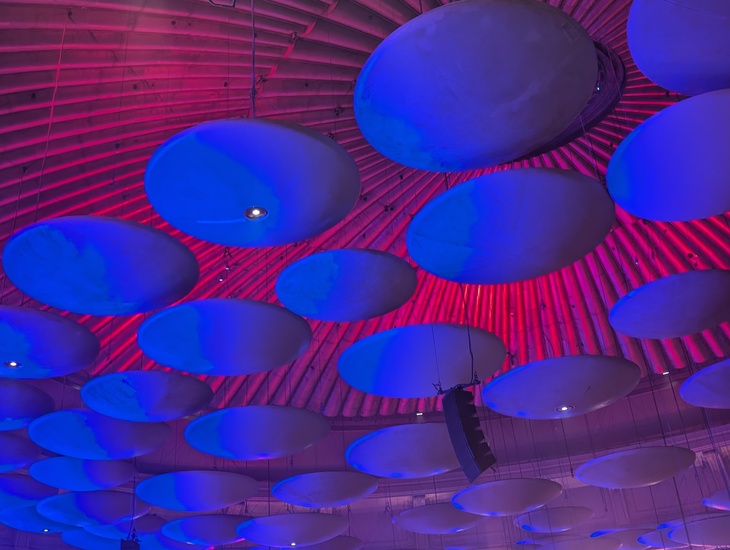 The 'mushroom' acoustic shells in the ceiling of the RAH