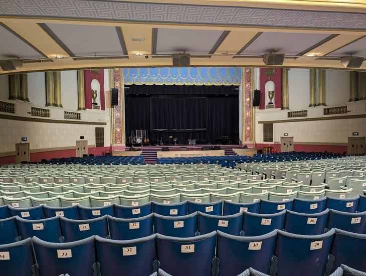 A wide shot of the stalls