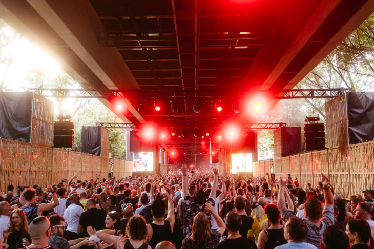 People partying under a bridge