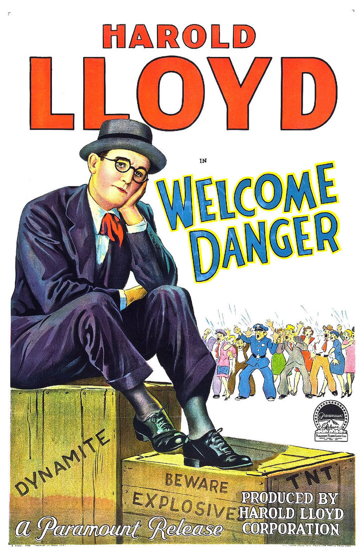 A poster for Harold Lloyd in Welcome Danger