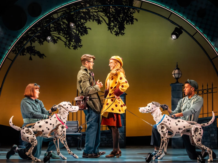 Things to do today in London: some of the cast of 101 Dalmatians on stage, including two dalmatian puppets
